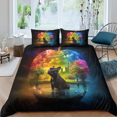 Couette bouledogue cute animal idée cadeau idéale parure de lit zippée 3 pièces - 2