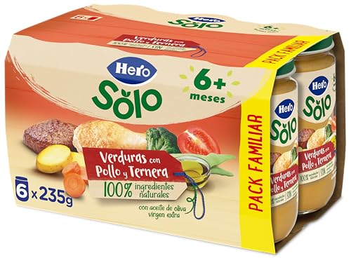 Hero Solo, Tarrito de Verduras con Pollo y Ternera, Desde 6 Meses, 100% Natural, Sin Azúcar Añadido ni Almidón, Calidad Baby Garantizada, 235g x 6 unidades