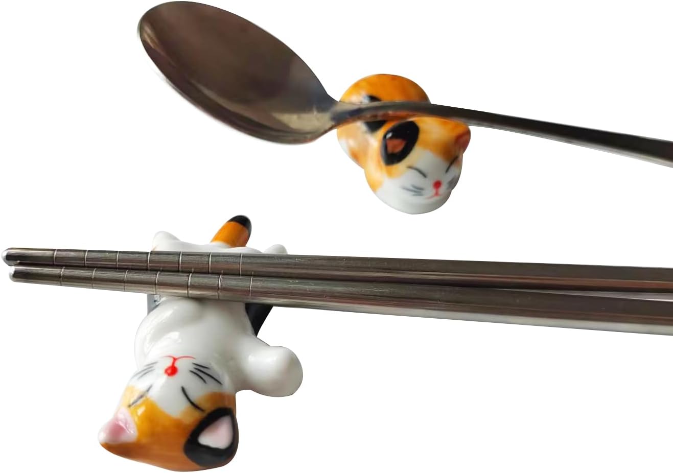 Cute Cat Chopsticks Rest Dinner Spoon Stand Knife Fork Holder, Valentine's Day Present (6Pcs Mixcolor)