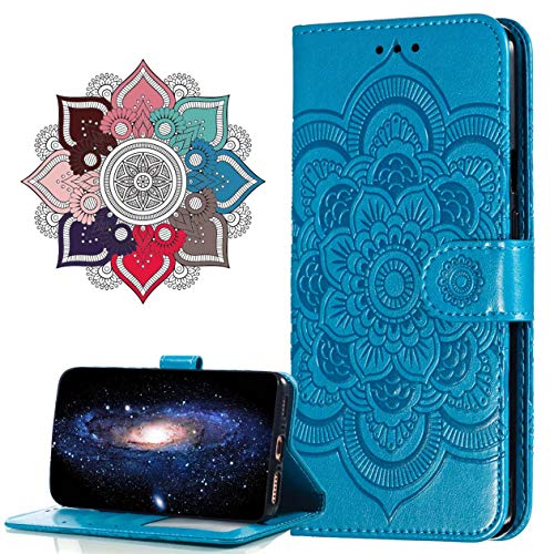 MRSTER Samsung Galaxy A20s Custodia Flip, Goffratura Design Case in PU Pelle Internamente Silicone TPU Cover Portafoglio Cover Premium Custodia per Samsung Galaxy A20s. LD Mandala Blue