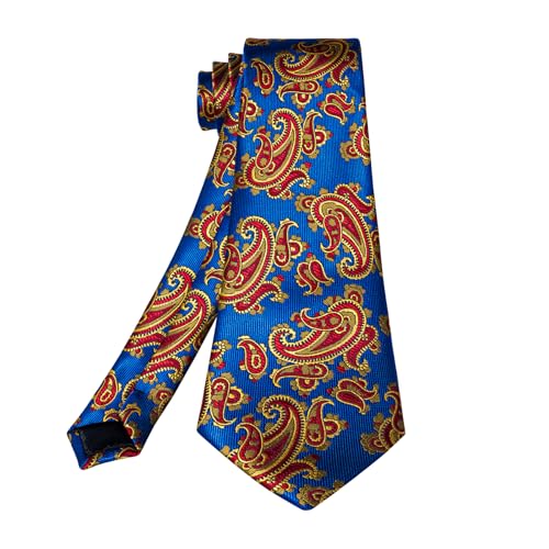 Image of 5PCS Mens Premium Silk Tie, Pocket Square, Cufflinks, Drilled Tie Ring and Lapel Pin Set for Wedding Groom Party