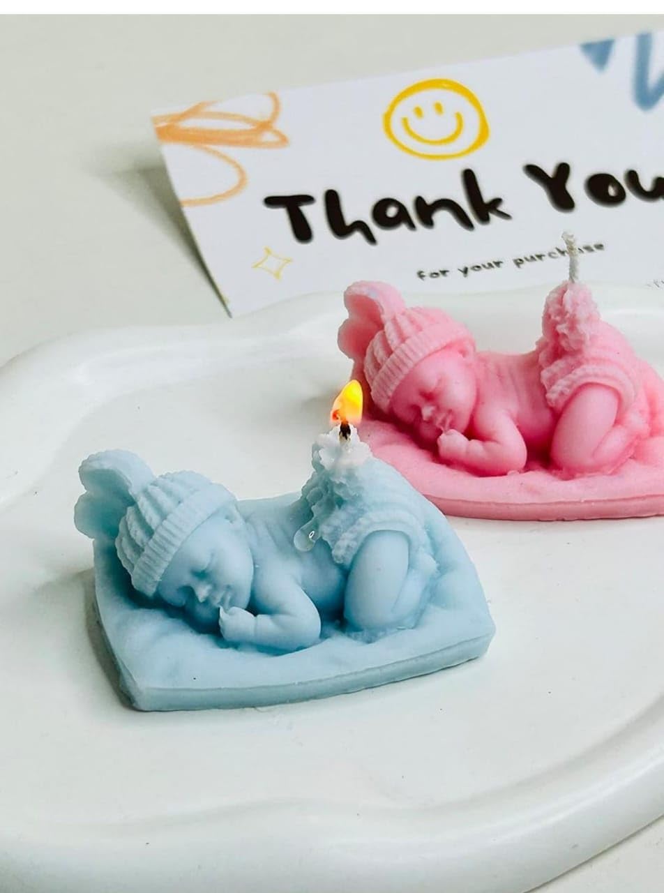 Baby on Cushion Candles, Baby Shower Theme Return Favours (Set of 2 Freshwater Scented) 35gm Each 1