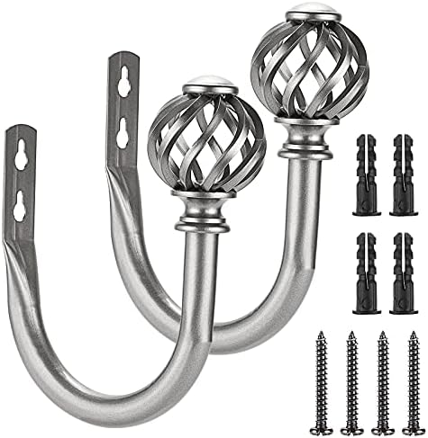 BSTKEY Set of 2 Curtain Hooks Drapery Holdbacks, Decorative Nest Hollow Curtain Holder Wall Hook Tassel Curtain Tiebacks, Grey