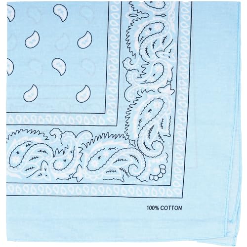 Raylarnia Bandana Multi-Purpose 100% Cotton Headbands for Women 22 inch Paisley Cowboy Bandanas for Men (Light Blue)