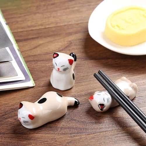 LEEQ Keramik Katze Stäbchenhalter - 6 pcs Essstäbchen Halter Keramik Katze, Stäbchen für Küche, Esstisch, Besteckaufbewahrung
