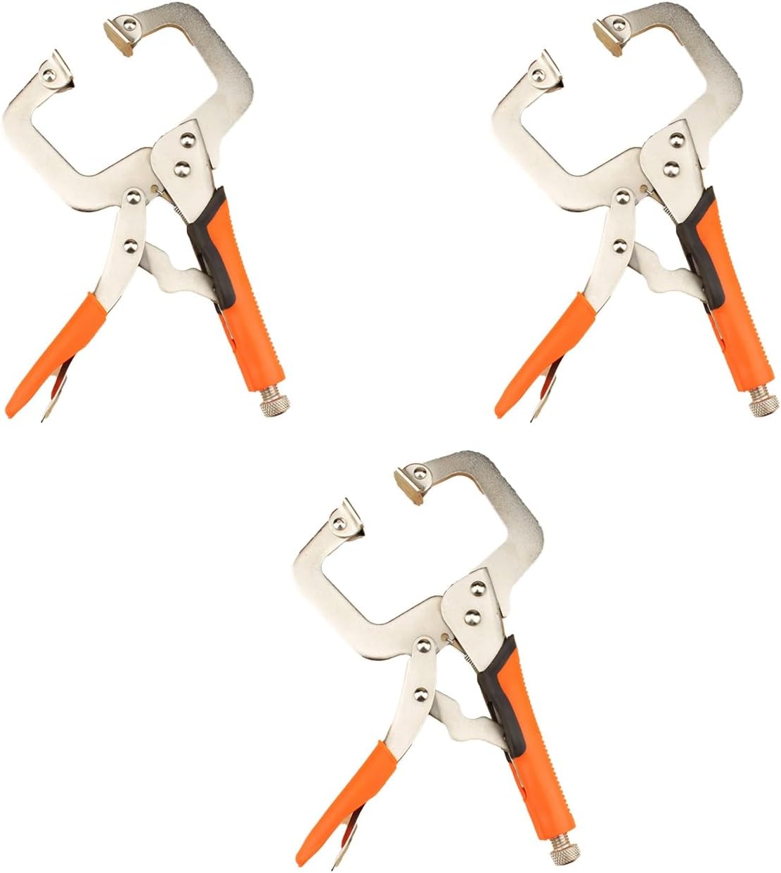 THE WHITE SHOP 3 PCS 6 Inch C Clamp Locking Pliers, Heavy Duty Welding C Clamp Pliers with Swivel Pads, Vise Grip Locking Pliers Face Clamps for Woodworking, Welding, Building