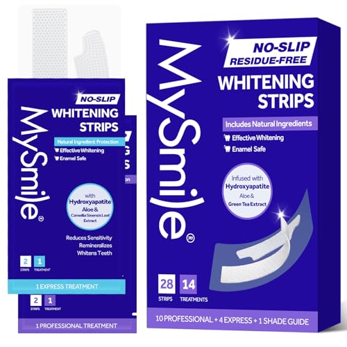 Image of MySmile Teeth Whitening Strips, Hydroxyapatite-Infuse White Strips, Non-Sensitive Tooth Whitener with Soothing Natural Ingredients, Enamel-Safe, Residue-Free, Non-Slip (28 Count)