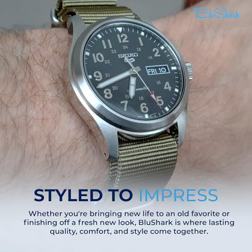 Image of BluShark - Original Collection Military-Style Waterproof Watch Strap, Fits All Timepiece Brands, Durable Nylon Wristwatch Accessories with Stainless Steel Buckle - 18mm, 20mm, 22mm & 24mm Watch Bands