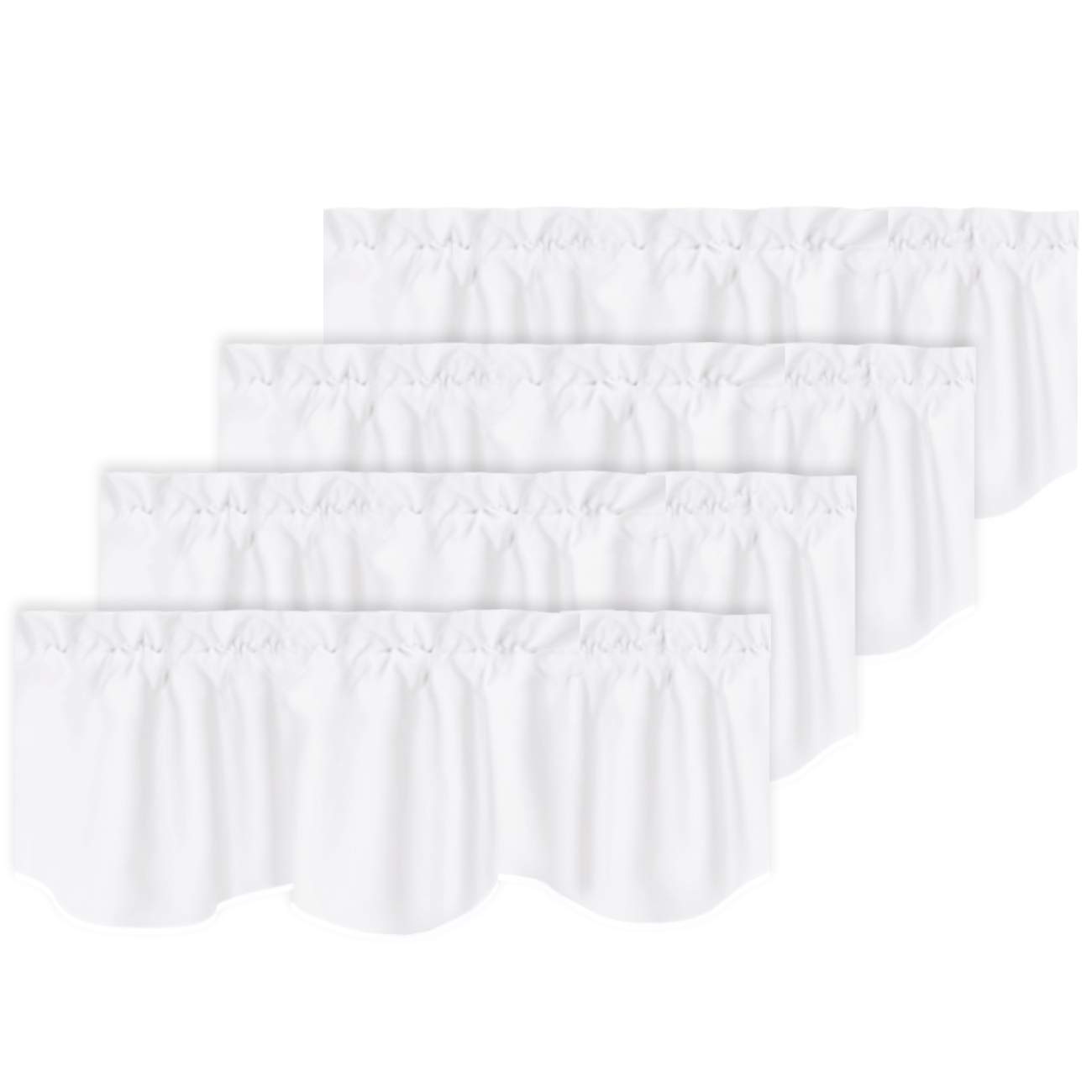 Turquoize Blackout Curtain Valances Solid Rod Pocket Scalloped Valances Short Curtain Panels for Kitchen Window/Bedroom/Barthroom, 52" x 18" Inches, 4 Panels, White