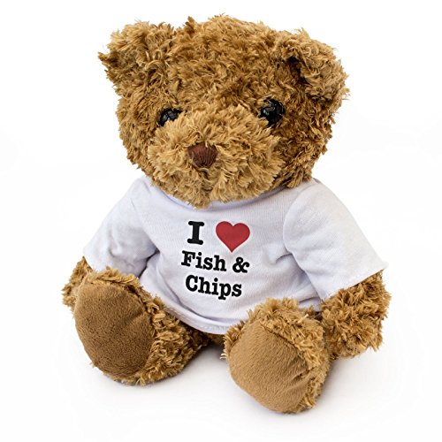 London Teddy Bears Oso de Peluche con Texto en inglés I Love Fish and Chips