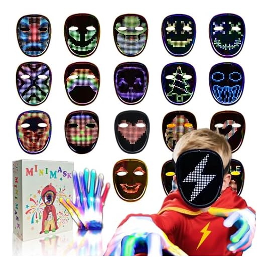 Led-Maske Handschuhe Halloween-Kostüm Kinder Jungen Herren 2025, Gestenerkennung Wiederaufladbar Leuchtende Gesicht Neon Party Cosplay Mask, Horror Scream Costume Game Spielzeug Für Erwachsene Damen