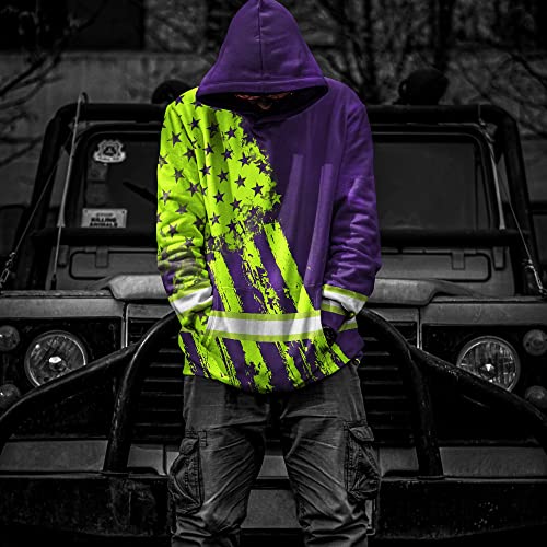 Tie Dye US Flag High Visibility Hoodie For Men Reflective Hoodie Safety Workwear For Workers Runners Patriotic4