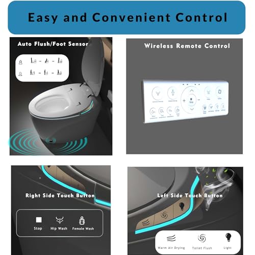 Inodoro inteligente negro con bidé integrado, inodoro eléctrico de lujo alargado con asiento calefactado y sensor de pie, doble descarga de 1,28 GPF, asiento y tapa que se abren y cierran automáticamente, agua tibia y secador, múltiples modos de lavado miniatura 2