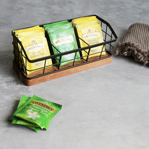 WILDMOS Tea Bag Organizer with Wooden Base