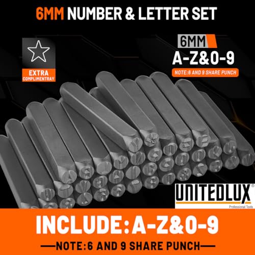 37-Piece Number and Letter Stamp Set 1/4 (6mm) (A-Z & 0-8 + Stars,use The 6 as a 9) CR-V Steel,Perfect for Most Stamping Applications - Thumbnail 6