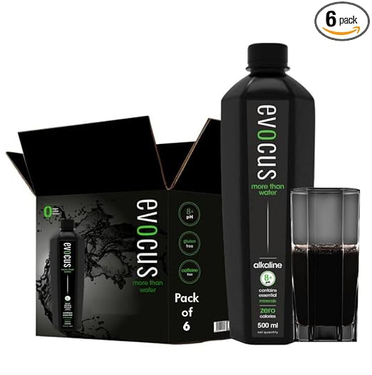 Evocus Sports Alkaline Drink Infused with Essential Minerals, 8+ pH (500ml) Pack Of 6