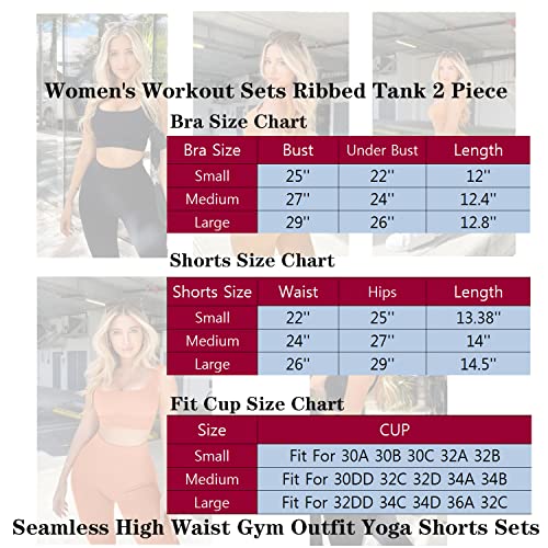 Women's Workout Outfits Ribbed Tank 2 Piece Seamless High Waist Gym Outfit Yoga Shorts Leggings Sets4