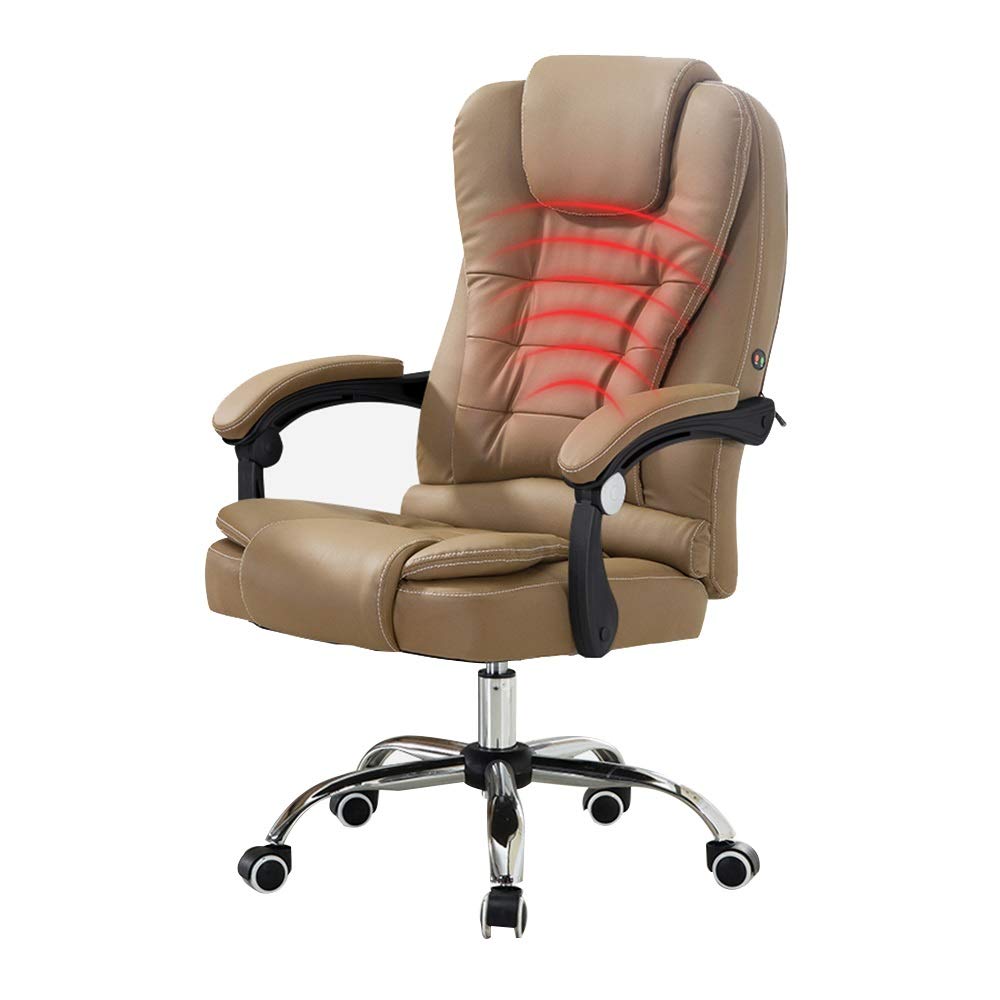 Sedia da Ufficio, Sedia da Videogioco, Sedia da Ufficio Reclinabile in Pelle Pu, Sedia da Ufficio con Funzione di Massaggio alla Vita, Poltrona Ergonomica,Khaki