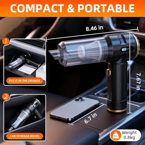 Image of Handheld Vacuum Cleaner Cordless, 23000Pa Powerful Car Mini Vacuum Cleaner, Rechargeable Portable Lightweight dust Catcher for Home Car Carpet Stairs Pet Hair Deep Cleaning(Black-Gold).
