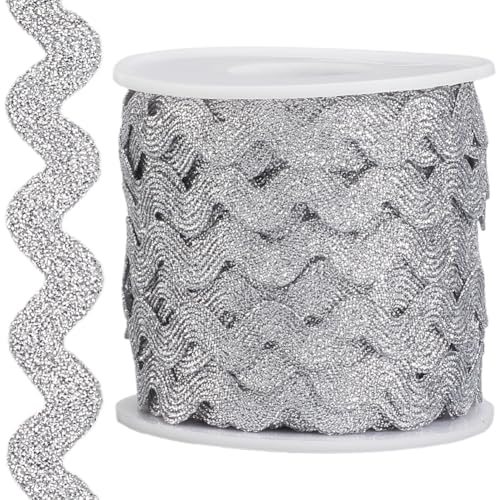 GORGECRAFT 16.5 Yards Metallic Silver Rick Rack 0.6 Inch RIC Rac Trim Glitter Zig Zag Christmas Wave Bending Fringe Ribbon Wavy Edge Fabric for DIY Craft Sewing Wedding Dress Gift Wrapping