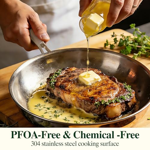 Image of Umite Chef Stainless Steel Frying Pan Set, Skillet Set 8 inch /10 inch /12 inch, Induction Compatible, Oven & Dishwasher Safe, 5 Ply Stainless Clad - Heavy Duty & Professional Cookware Set, Fast & Even Heat