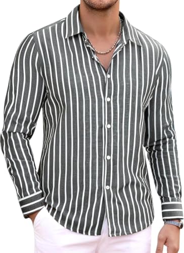 Image of Zombom Men's Regular Fit Vertical Striped Casual Shirt | Full Sleeve Cotton Blend Shirt for Men | Slim Fit Stylish Party