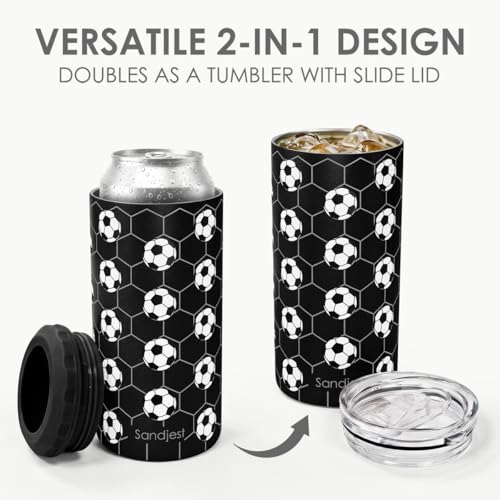 Image of Soccer Stainless Steel Can Cooler 12oz, Insulated Tumbler for Men Brother Buddy Players, Travel Cans Koozie, Sport Gift for Birthday, Christmas