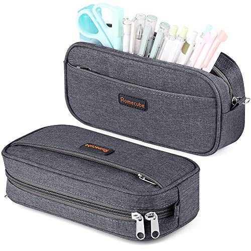 Homecube Bleistiftbeutel Wasserdichtes Oxford-Stoff-Federmäppchen mit drei Fächern Make-up-Beutel für Damen Kulturbeutel für Männer, 23 x 12 x 6 cm (grau)