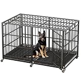 HIWOKK 78 Inch Heavy Duty Indestructible Dog Crate Steel Escape Proof, Indoor Double Door High Anxiety Cage, Kennel with Wheels,Removable Tray,Extra Large Dogs XL XXL XXXL
