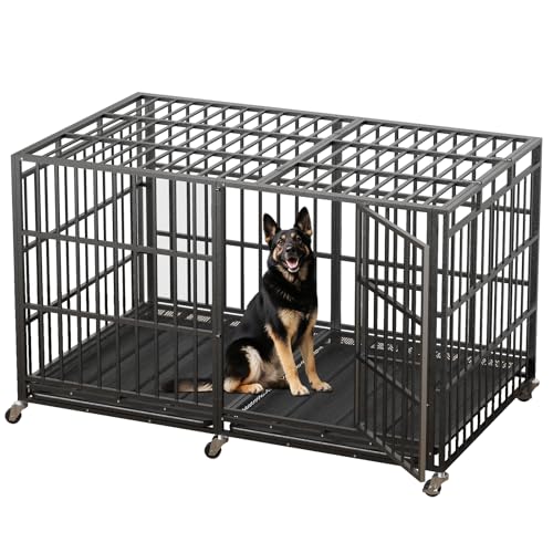 HIWOKK 78 Inch Heavy Duty Indestructible Dog Crate Steel Escape Proof, Indoor Double Door High Anxiety Cage, Kennel with Wheels,Removable Tray,Extra Large Dogs XL XXL XXXL