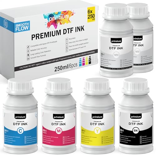 DTF Ink Premium Set of 6 – 8.45 fl oz (250 ml) Each (WWCMYK) – Reliable Color Accuracy, Smooth Flow Formula, Long-Lasting Color Retention – Heat Transfer Ink – Works with All DTF Printheads