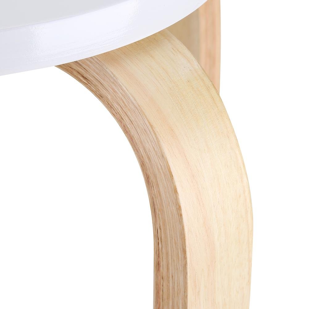 lyrlody Taburete Redondo de Madera, Taburete Apilable con 4 Patas y Alfombrilla Antideslizante Muebles para Hogar Cocina Bar, 40 x 45.5cm(Blanco)