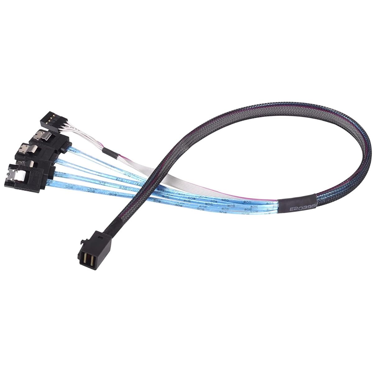 Kompatybilny z Mini SAS HD SFF-8643 – na 4X SATA 7-biegunowe gniazdo taśmowe boczne, miedź 30 AWG, wiązka przewodów 12 G High-Speed (1 m)
