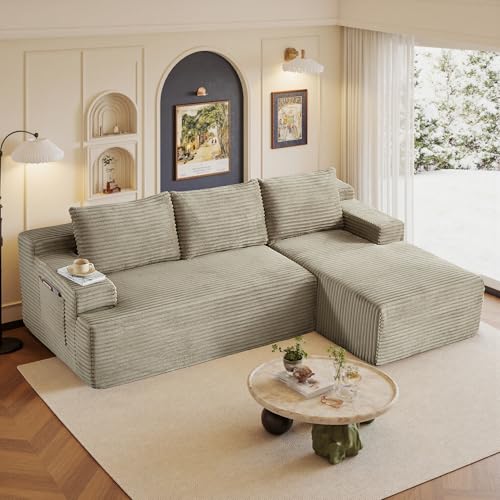 Image of 96 inch Sectional Couches for Living Room Cloud Couch Sofa with L-Shape Upholstered Boneless Couchs Modern Modular Sectional Couch with Chaise (Camel, 96 inch W+Right Facing Chaise+2Seaters)