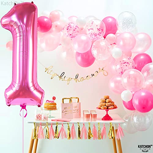Image of KatchOn Number 1 Balloon, Hot Pink Foil Mylar for 1st Birthday, 40 Inch | 1 balloon Birthday Decorations, Large number Foil Number Balloons for Birthday Decor, 1st Anniversary Decor and Celebrations