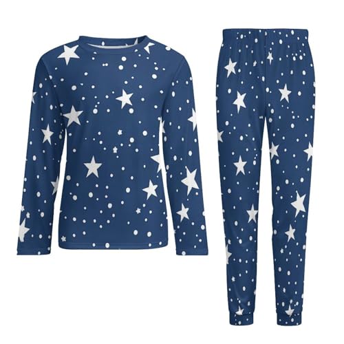 Navy Blue Night Sky Stars Men's Pajamas Set Long Sleeve Sleepwear Soft 2 Piece Loung Set Pjs with Pockets4
