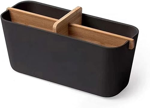 Caja de almacenamiento de escritorio, organizador multifuncional de bambú con control remoto de partición de madera, lápiz de soporte, bolígrafo de
