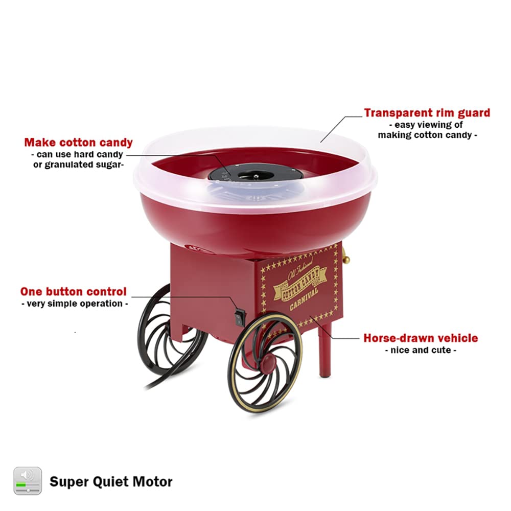 Elektrische suikerspinmachine, 500 W suikerspinmachine met kwarts verwarmingsbuis, 1 knopbediening, voor thuis, kinderen, verjaardagen, familiefeesten, evenementen