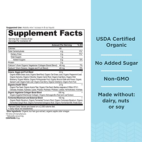 Ancient Nutrition Supergreens Powder, Organic Superfood Powder with Collagen, Made from Real Fruits, Vegetables and Herbs, for Digestive and Energy Support, 25 Servings, 7.5oz - Image 3