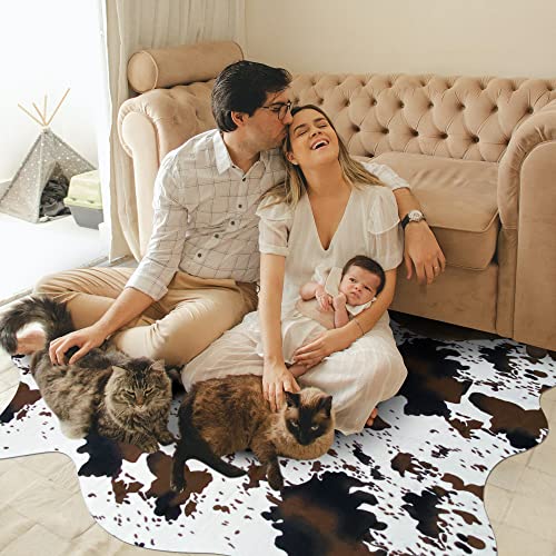 Aoczes Faux Cowhide Rug Cute Cow Print Rug Cow Rugs For Bedroom Living Room Nursery Western Home Decor Area Rug, Brown And White 4.6 X 5.2 Feet #TOP2