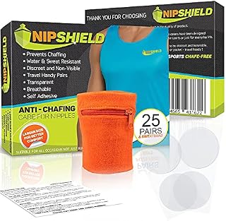 NIPSHIELD Nipple Covers for Running 25-Pack - Anti Chafing Nip Guards for Jogging - Larger 35mm Running Nipple Shields - Sweat, Water- Resistant Nipple Pads - Disposable Travel Friendly Nip Protectors
