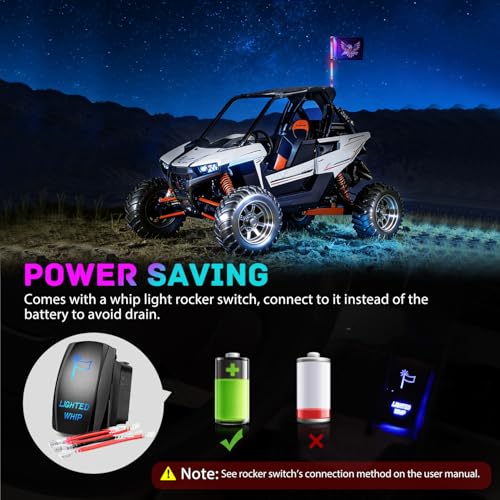 Image of Nilight LED Whip Light 1 PC 4FT COB RGB Spiral Lighted Antenna with Spring Base, Bluetooth App & Remote Control DIY Chasing Patterns & Music Sync Safety Whips for ATV UTV RZR Polaris Can-Am Truck