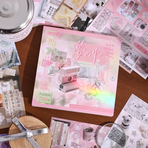 Image of Girl's Japanese Retro Sticker Book, Nostalgic Theme - 700+ Japanese dreamcore Style Glitter Stickers, for DIY Scrapbooking Journaling Handbook Decoration