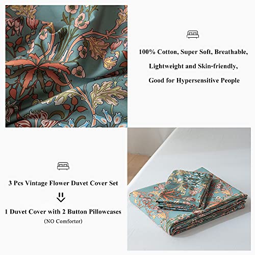 Eavd Vintage Style Botanical Floral Duvet Cover Queen Soft 100% Cotton Garden Floral Bedding Set For Children,Teens,Adults, Boys,Girls,Women&Men Boho Floral Comforter Cover With Zipper Closure 4 Ties #TOP3