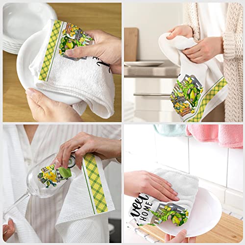 Hexagram Lemon Kitchen Towels Set Of 4, Lemon Dish Towels And Hand Towels, Farmhouse Lemon Kitchen Decor, Spring Summer Gnomes Housewarming Gifts #TOP4
