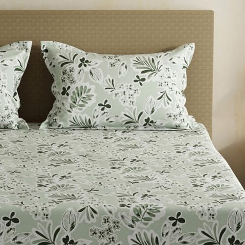 Image of Layers 100% Cotton Bedsheet for Double Size Bed | Lumina Floret Collection | 144 TC Soft & Breathable | Floral Print with 2 Pillow Covers | Wrinkle Free & Colorfast | 3 Piece Bedding Set - Grey