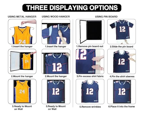 XTECH Jersey Frame Display Case, Football Jersey Display Frame, Lockable Jersey Frame Shadow Box with UV Protection Acrylic Door and Hanger for Baseball Basketball Football Soccer Hockey and Uniform
