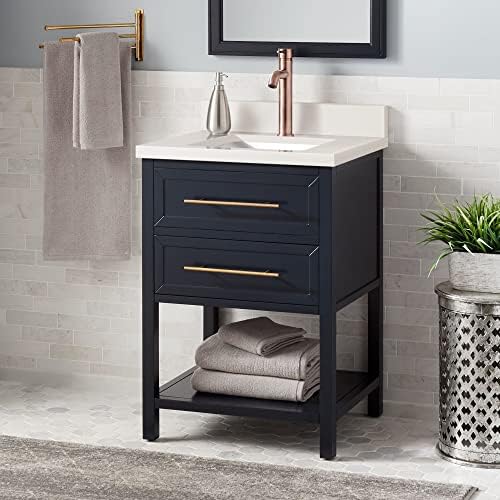 Signature Hardware 460535 Robertson 24" Free Standing Single Vanity Cabinet Set with Mahogany Cabinet, Vanity Top and Rectangular Undermount Sink - Single Faucet Hole - Midnight Navy Blue/Arctic