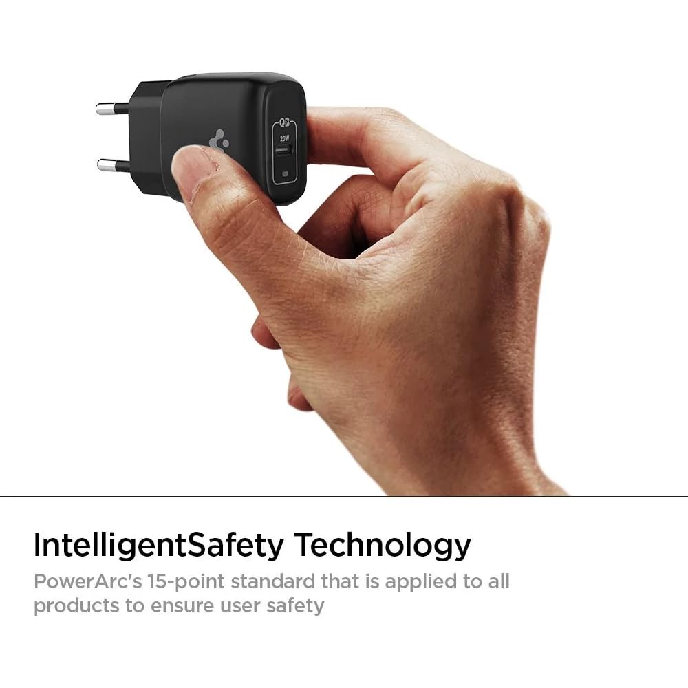 Chargeur GaN 20W USB-C Spigen – Compatible IPhone 15-14-13-12, AirPods, MagSafe, Charge Rapide