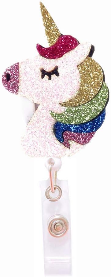TOWSIX Unicorn Retractable Badge Reel ID Nurse Badge Holder with Alligator Clip Cute Animal Name Card Badge Clip
